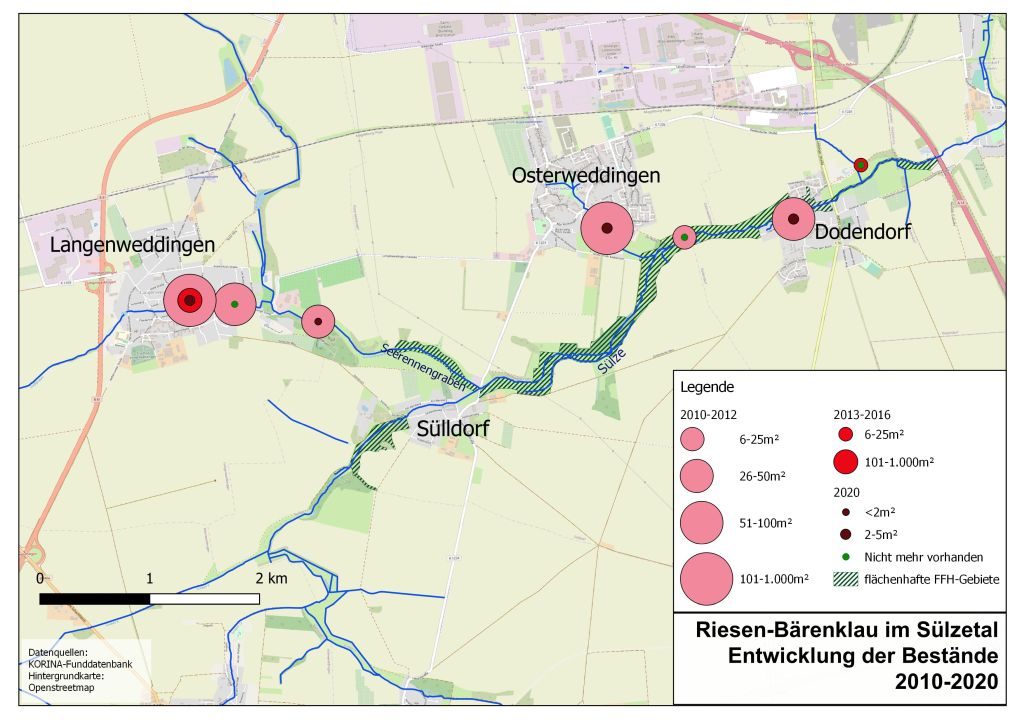 Entwicklung der Riesen-Bärenklau-Vorkommen im Sülzetal 2010-2020